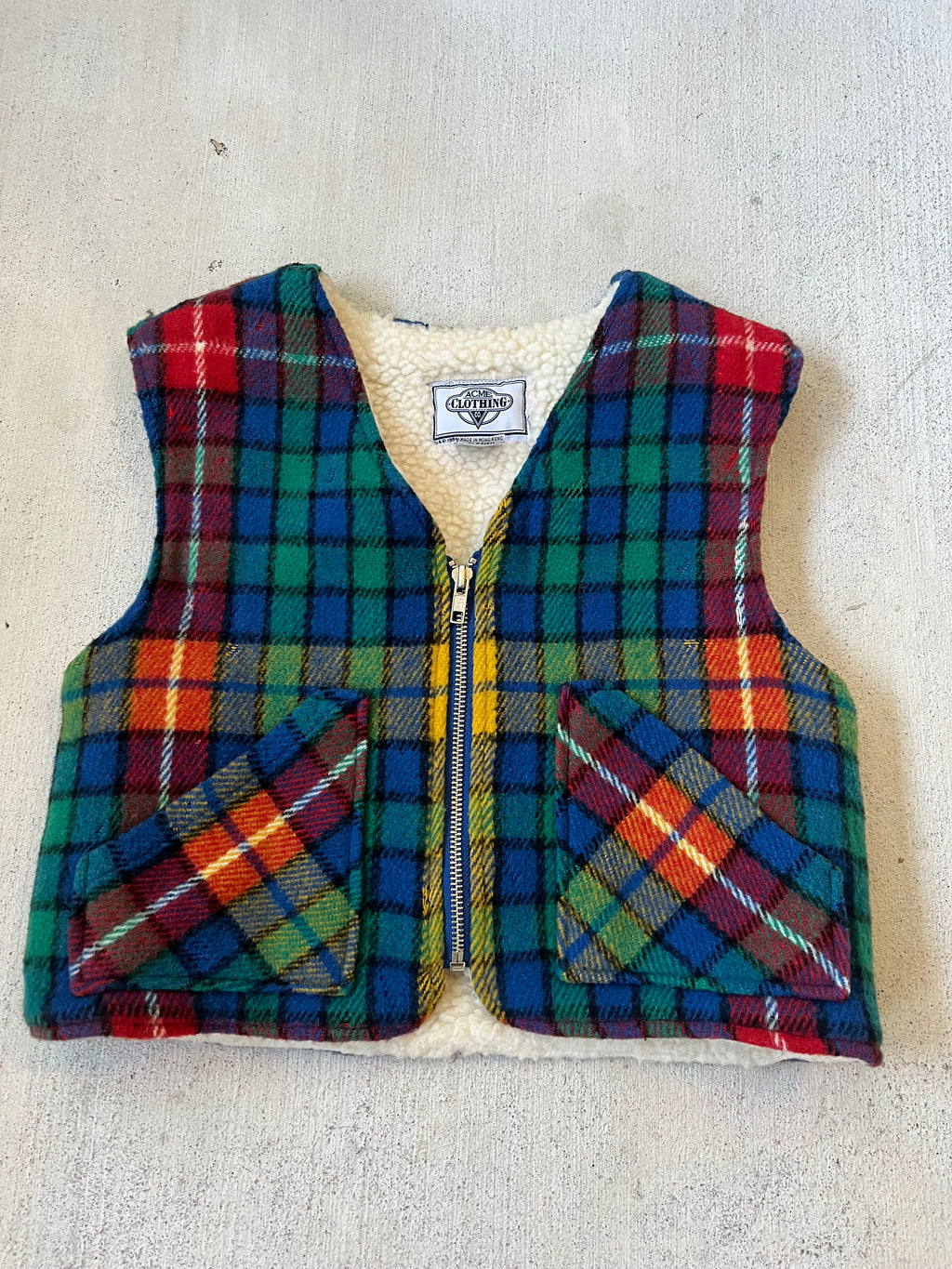 Plaid Shearling Vest