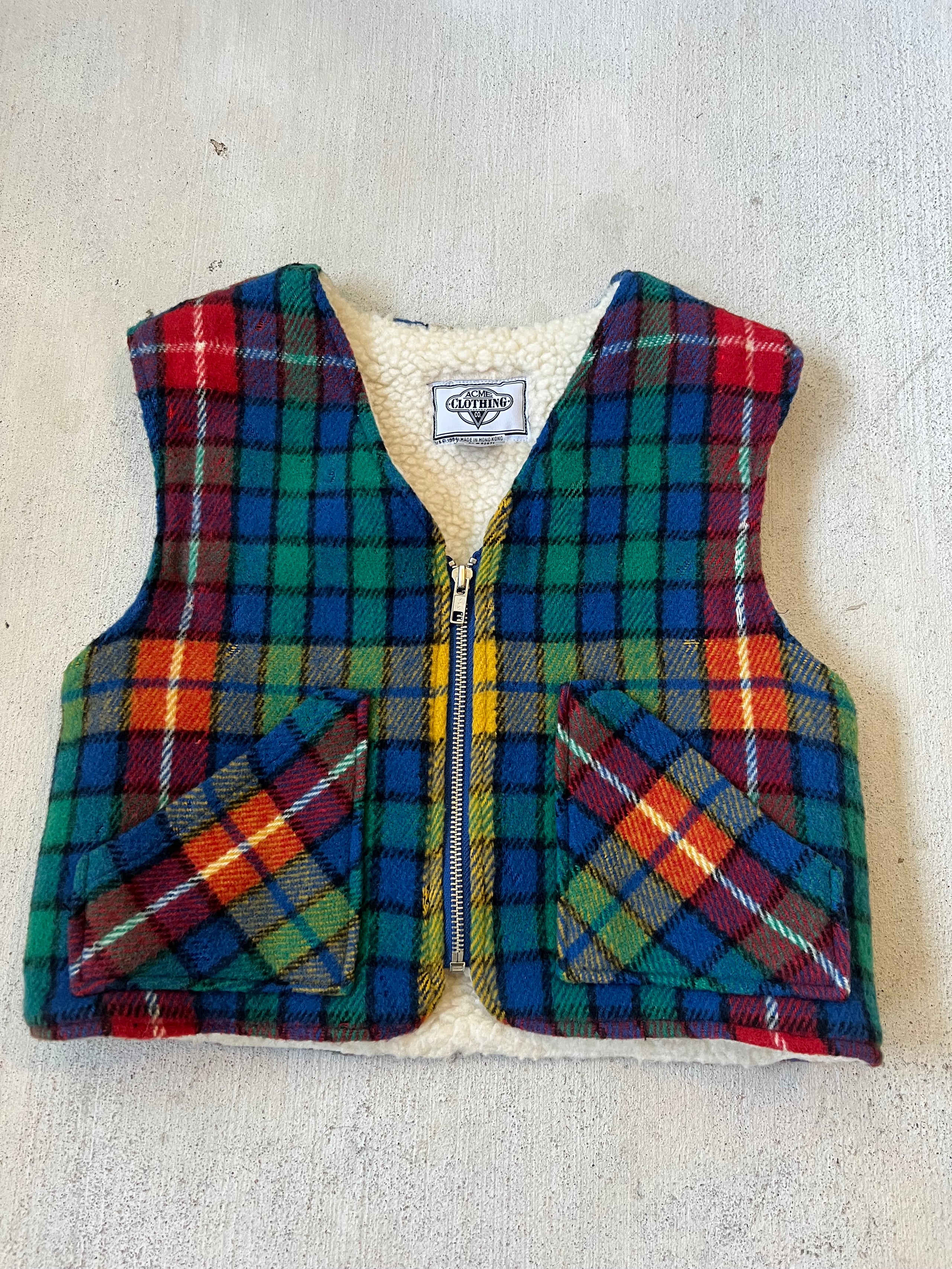 Plaid Shearling Vest