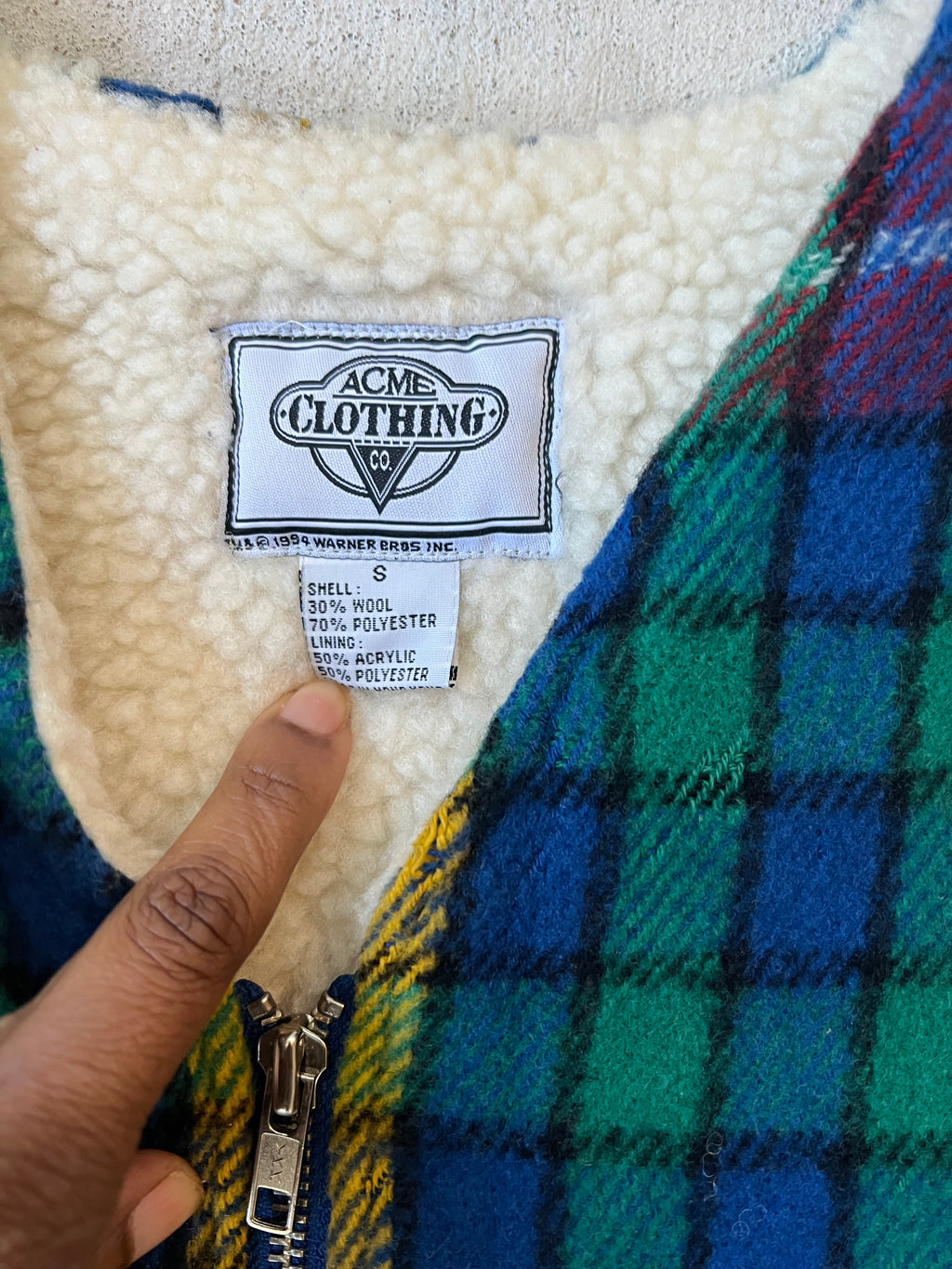 Plaid Shearling Vest