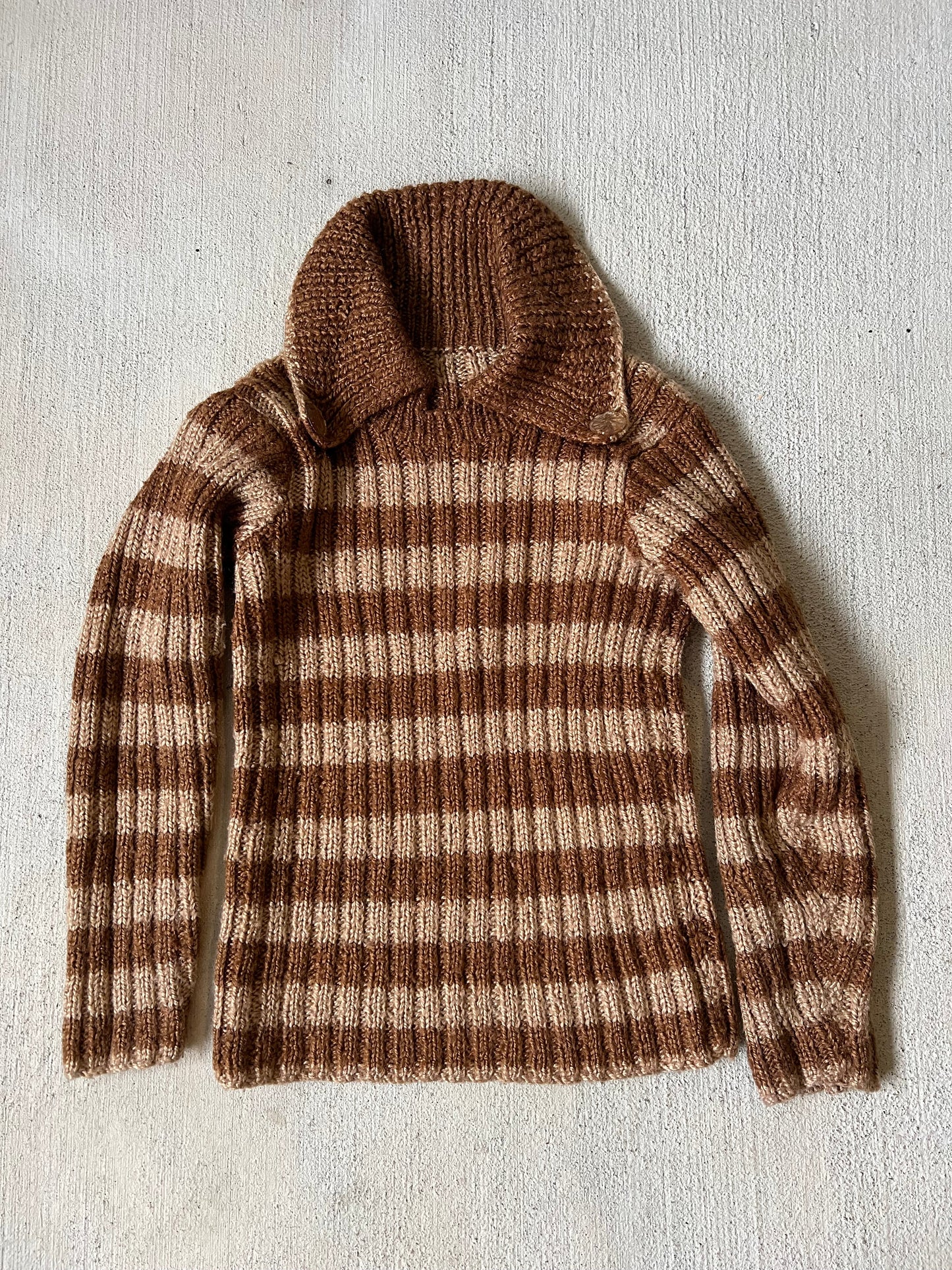 Brown striped v neck sweater