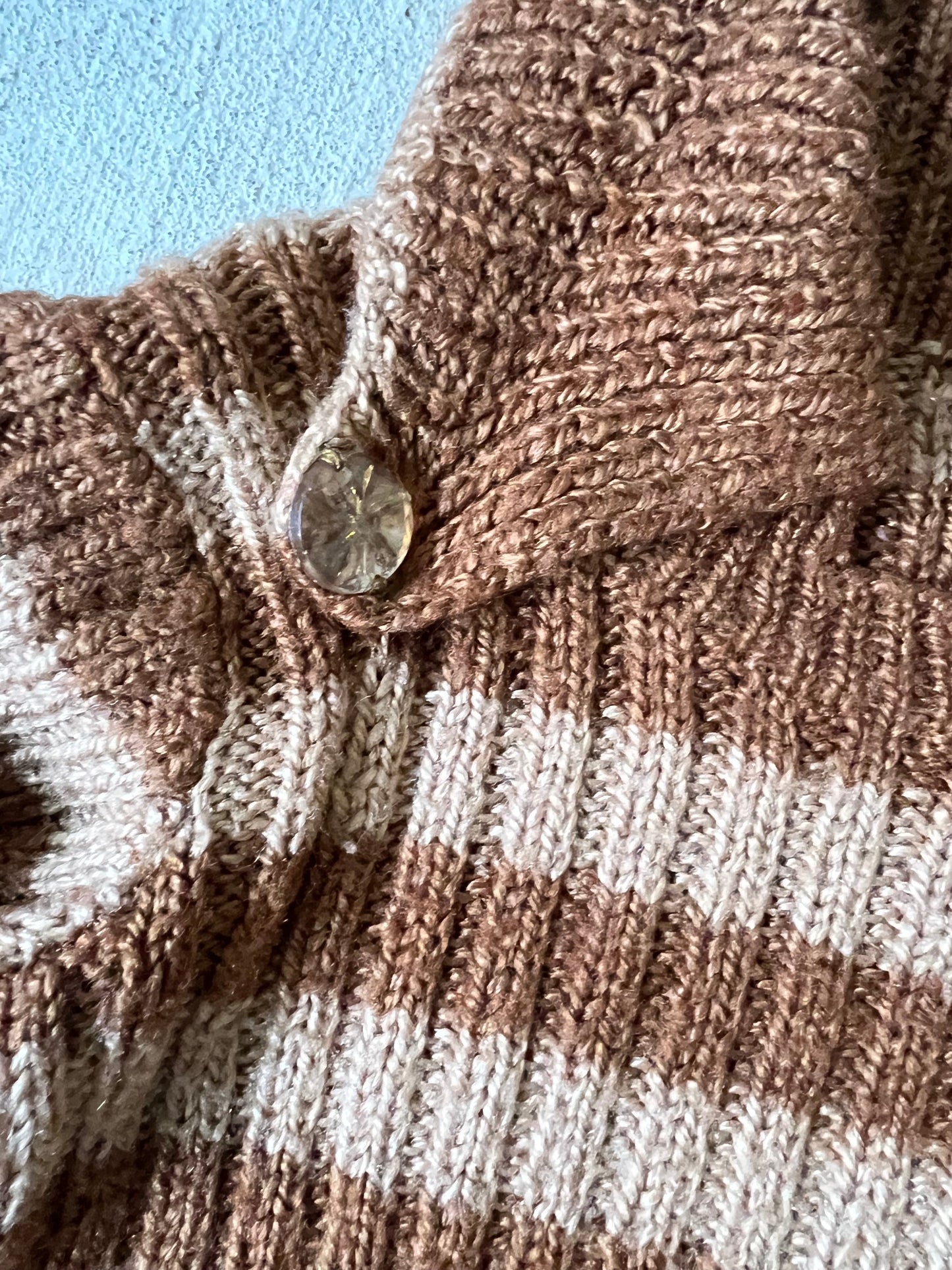 Brown striped v neck sweater